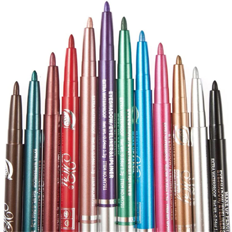 Chargenyang Vibrant 12-Piece Eyeliner, Eyebrow, and Lip Liner Makeup Set - Waterproof Cosmetic Kit