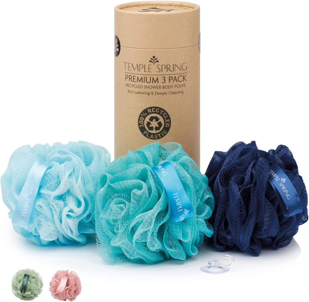 Eco-Friendly Ocean Blues Shower Pouf Multi-Pack