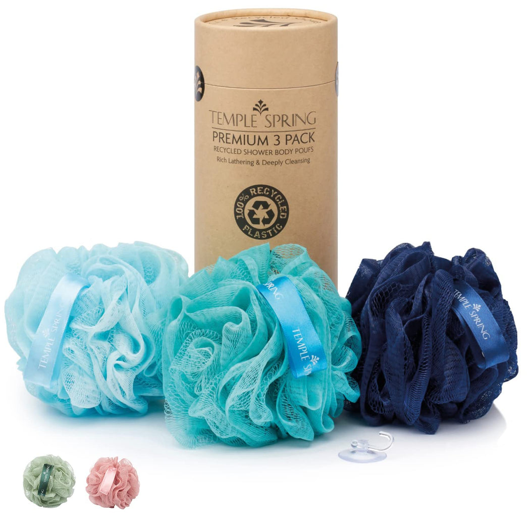 Eco-Friendly Ocean Blues Shower Pouf Multi-Pack