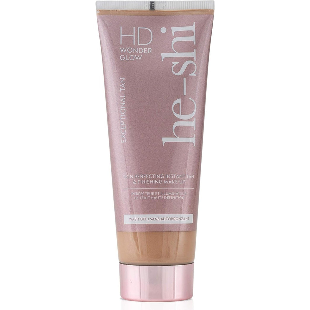 He-Shi HD Wonderglow - Skin Perfecting Body Bronzer & Instant Tan - Illuminating Body Primer with 24 Splashproof Wear - Body Highlighter for Airbrushed Legs - Vegan & Cruelty Free (100ml)