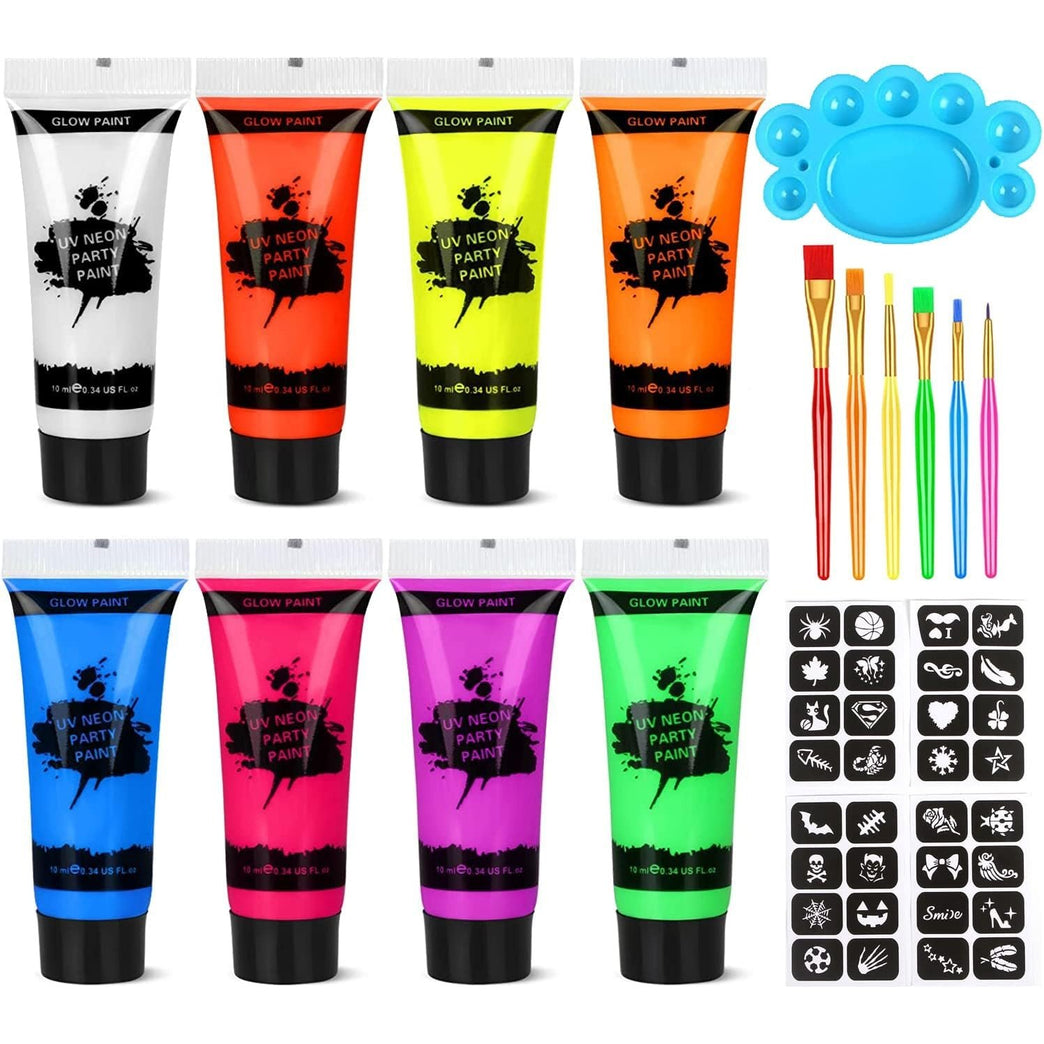 Proamate UV Glow Neon Body and Face Art Paint Kit - Perfect for Parties, Halloween, Carnivals, and Festivals (10ml)
