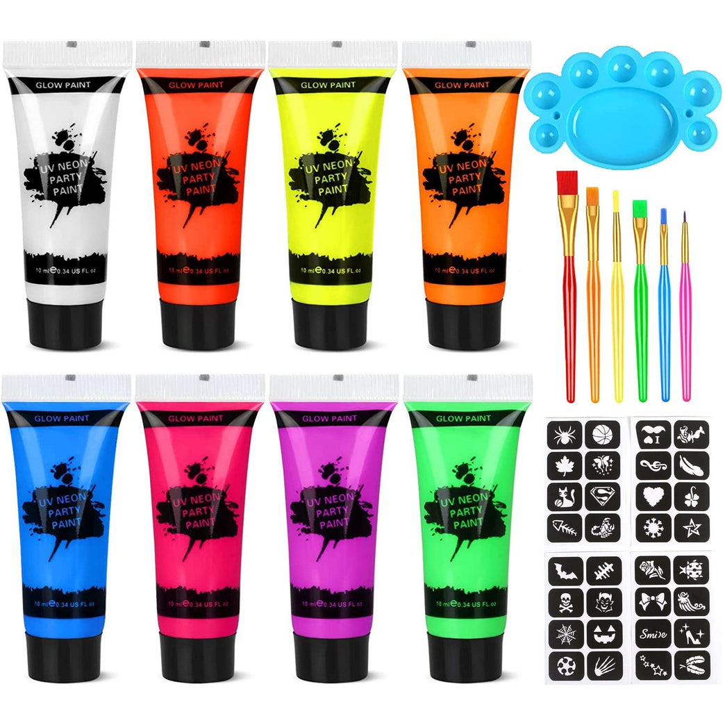 Proamate UV Glow Neon Body and Face Art Paint Kit - Perfect for Parties, Halloween, Carnivals, and Festivals (10ml)