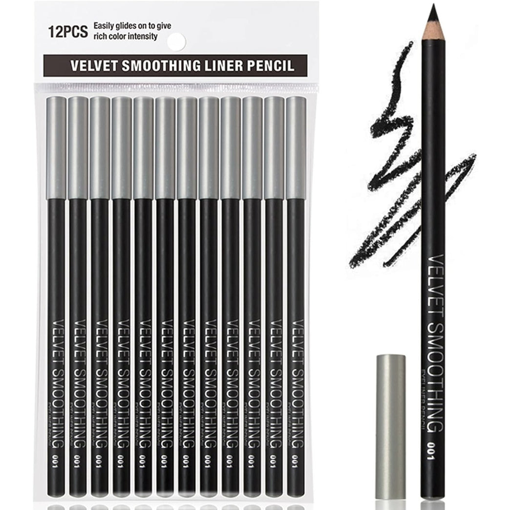 12PCS Erinde Black Eyeliner Pencil Set, 2 in 1 Soft Eyeliner pencil & Eyeshadow pencil Waterproof, Natural Matte Hypoallergenic Eyeliners, Black Makeup Pencils, Easy to Color, Skin Marker Pencil