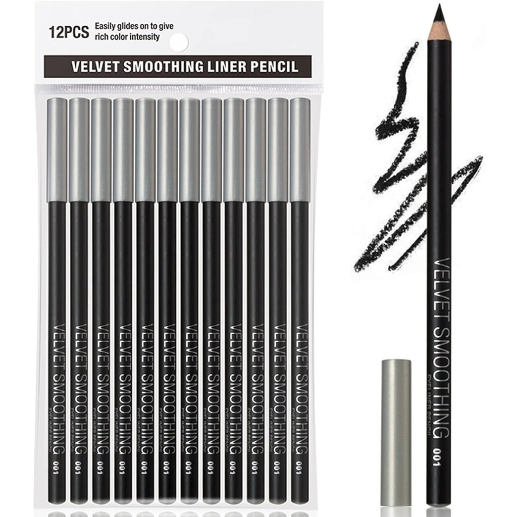 Erinde 12-Piece Black Eyeliner & Eyeshadow Pencil Set - Waterproof, Matte, Soft, Hypoallergenic, Easy-to-Apply Eye Makeup, Suitable for Sensitive Skin