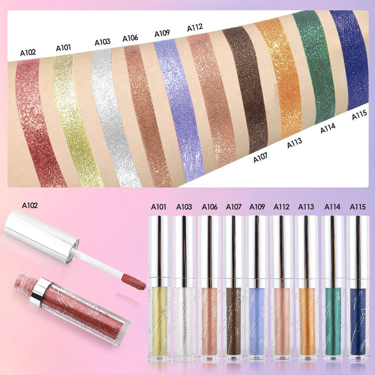 Weixinbuy Glamorous Glitter Liquid Eyeshadow - 12 Metallic Shades, Long-Lasting, Waterproof & Highly Pigmented (101#Cream)