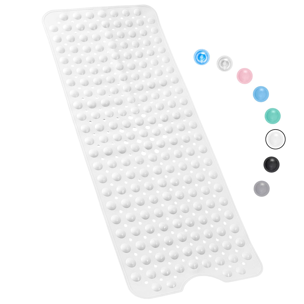 Non-Slip Bathtub Mat with Suction Cups and Draining Holes - White