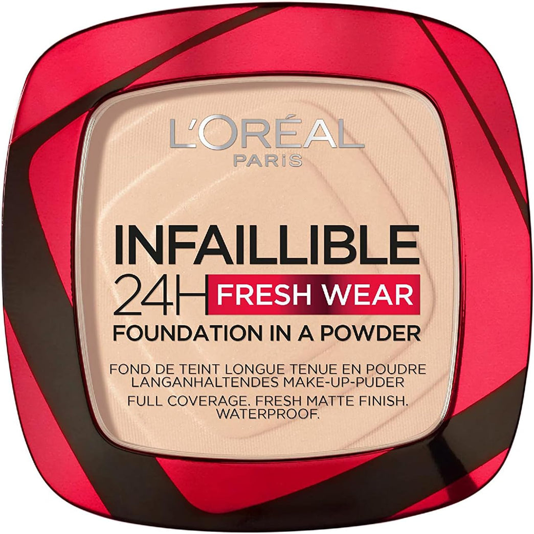 L'Oréal Paris Infallible 24H Fresh Wear Powder Foundation, Full Coverage, Weightless and Long Lasting, Water-Resistant, 20 Ivory
