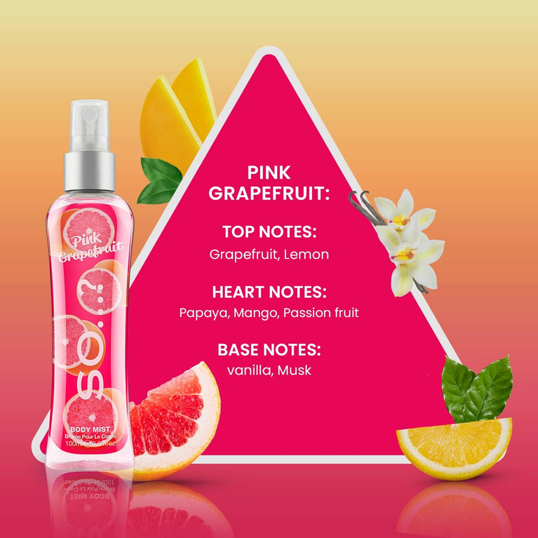 So...? Luscious Four Womens Body Mist Gift Set with Four Fragrances, Pink Grapefruit, Vanilla, Candy Floss, & Sweet Pea - 4x100ml