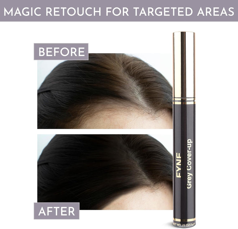 FYNE Root Touch Up Hair Mascara – Pack of 4 - Instant Dark Brown Grey Hair Cover Up - Magic Retouch Temporary Hair Colour for Men & Women