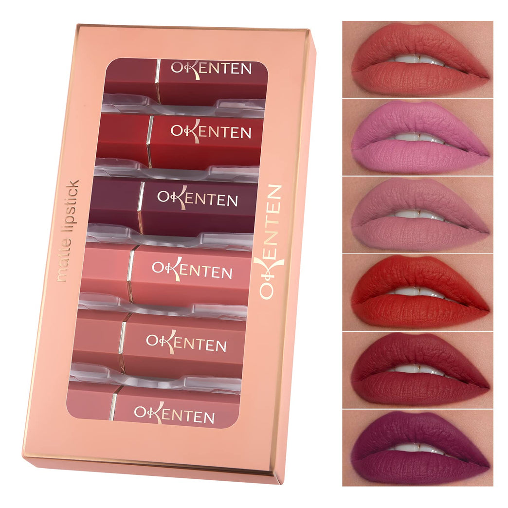 Matte Finish Lipstick Set - Waterproof, Intense Pigment, Long-Lasting Lip Makeup Kit (6 Colors) - Ideal Gift for Women for All Occasions