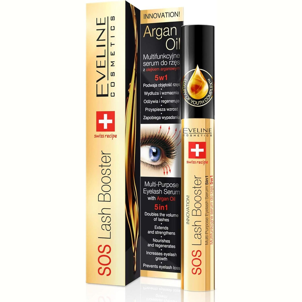 Eveline Cosmetics 5-in-1 Lash Booster Serum with Argan Oil and Professional Brush (10 ml)