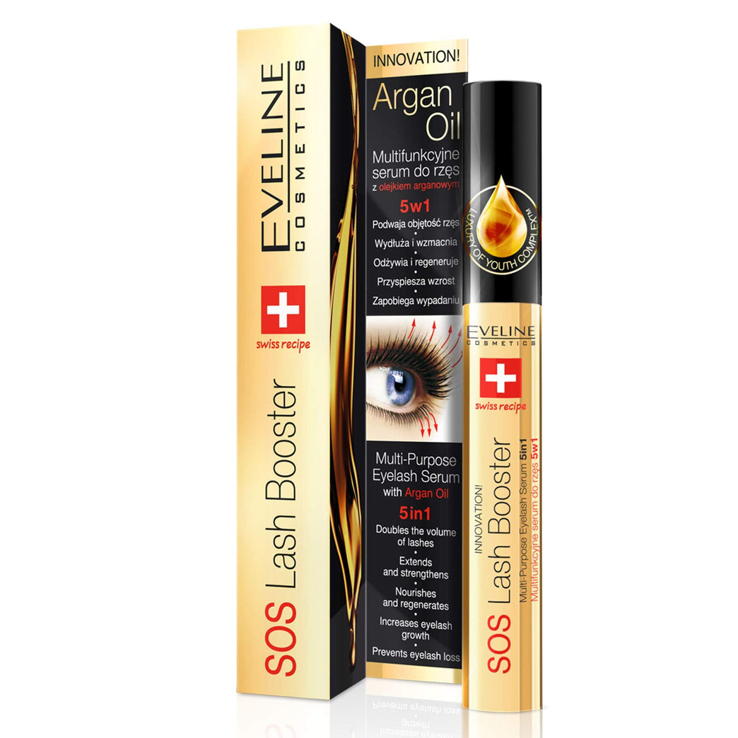 Eveline Cosmetics 5-in-1 Lash Booster Serum with Argan Oil and Professional Brush (10 ml)