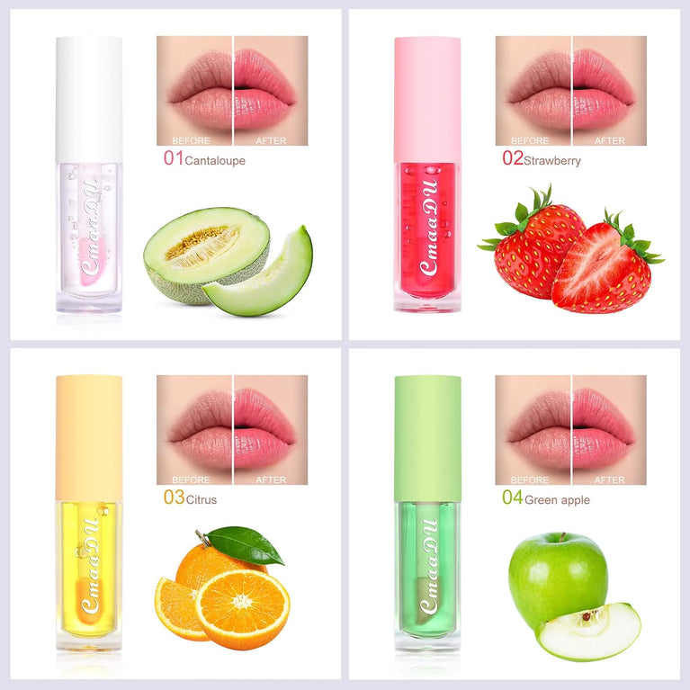 Mrettick 6-Pack Fruit-Infused Lip Glow Oil Set - Moisturizing and Color-Changing Lip Care Kit