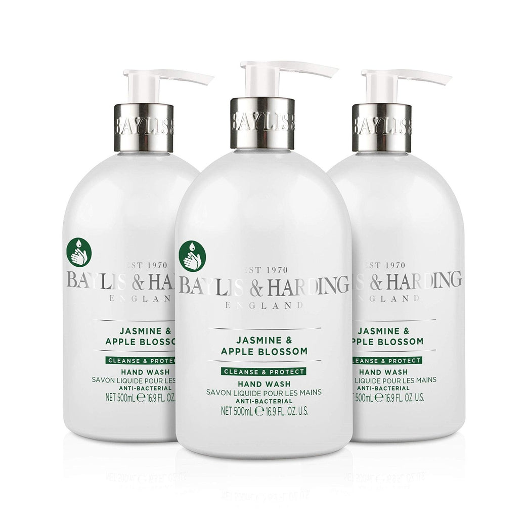 Jasmine and Apple Blossom Anti-Bacterial Hand Wash, 500 ml (Pack of 3) - Vegan Friendly by Baylis & Harding