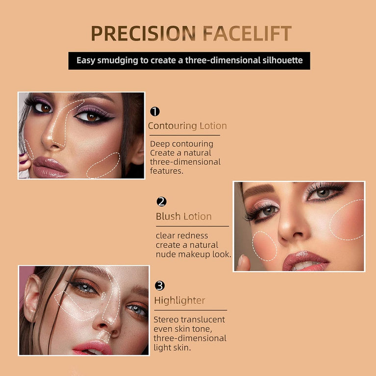 3-in-1 Radiant Beauty Wand Set – Liquid Contour, Highlighter & Blush with Sponge Applicator for Effortless, Lightweight Makeup