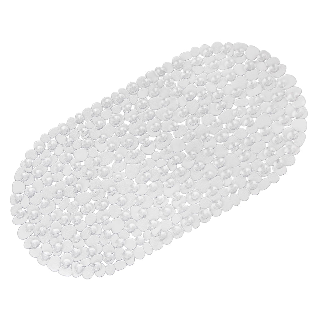 Non-Slip Clear Pebble Bath Mat with Drain Holes, 69 x 36 cm