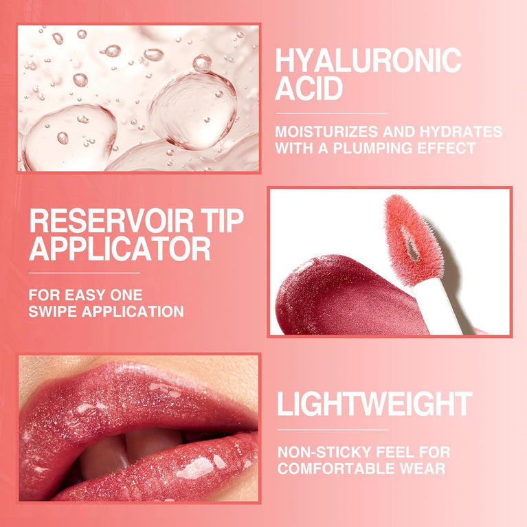 LANGMANNI Trio Lip Gloss Set with Hyaluronic Acid - Moisturizing, Shine Enhancing, and Long-Lasting Lip Hydrator, 0.1oz/pc (#1+#2+#3)