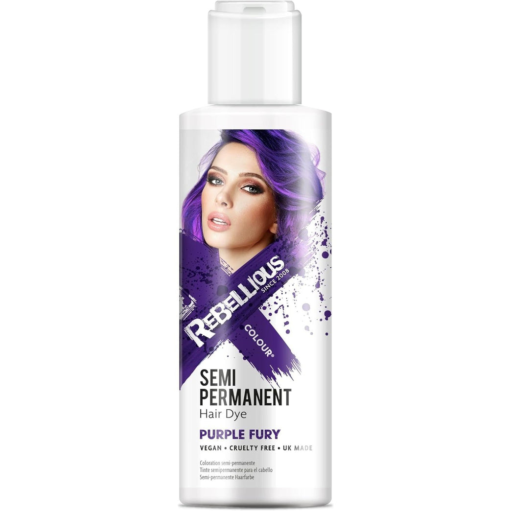 Rebellious Colours Vegan Semi Permanent Hair Dye Colour 100ml (Purple Fury)