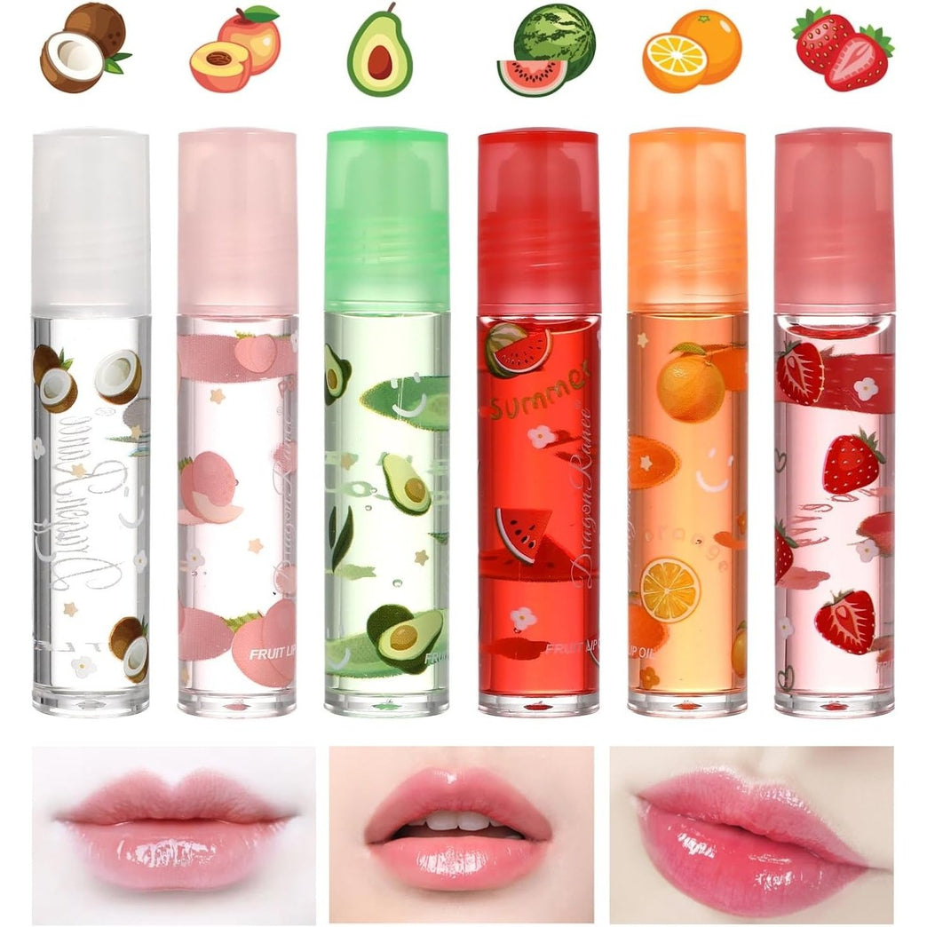 Minkissy Hydrating Lip Gloss Set - 6pcs Fruit Flavored Moisturizing Lipsticks with Transparent Lip Plumper for Healthy, Fuller Lips