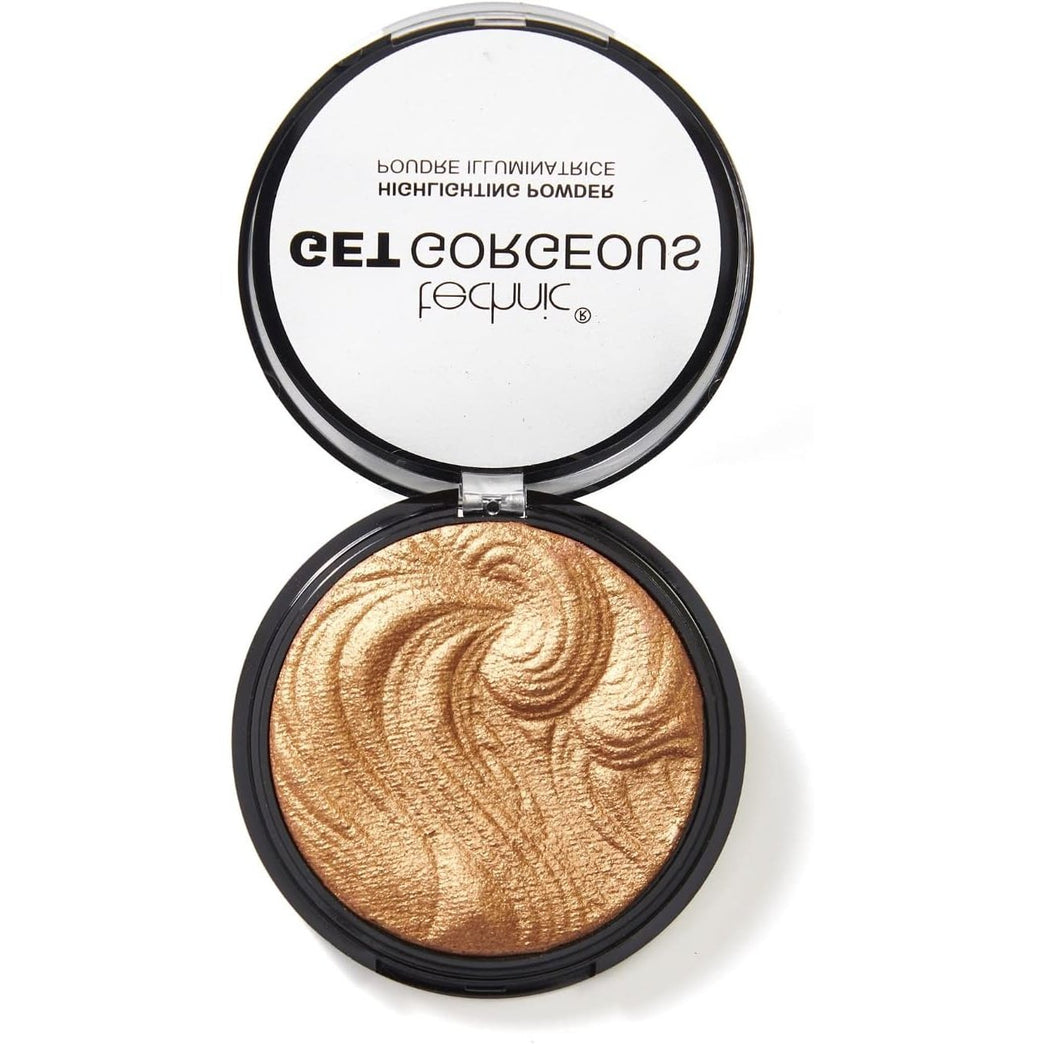 Get Gorgeous 24CT Gold Highlighting Powder - Pressed Shimmer Face Makeup Compact