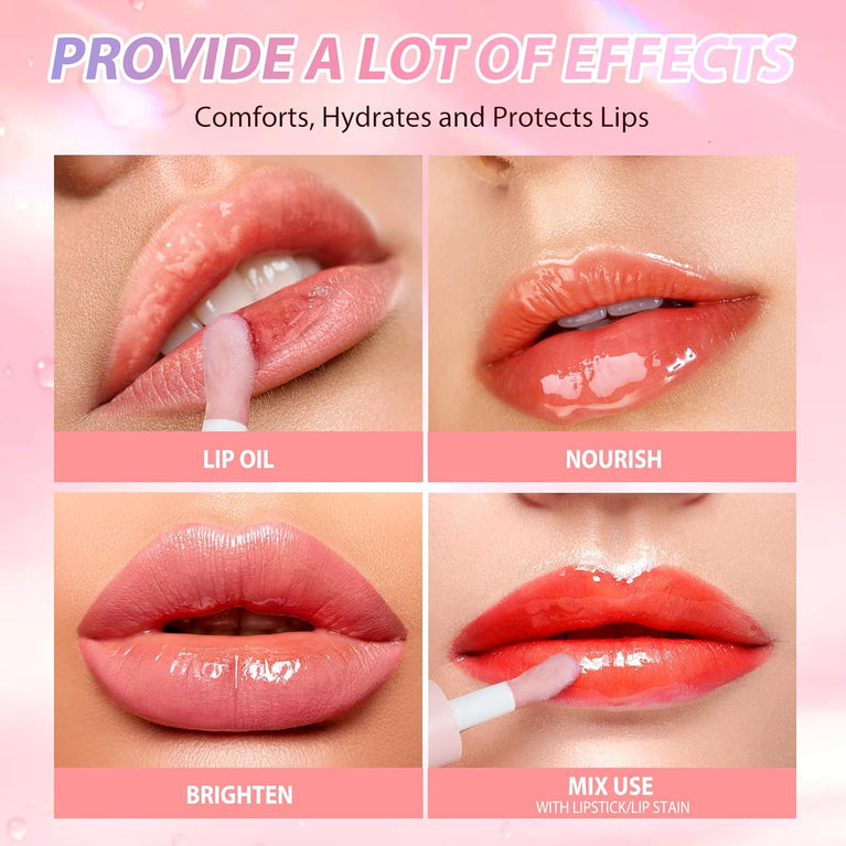 LANGMANNI Glossy Lip Care Oil Balm - Fruit Infused, Non-Sticky, Moisturizing and Nourishing Lip Balm for Dry Lips (Strawberry Flavor)