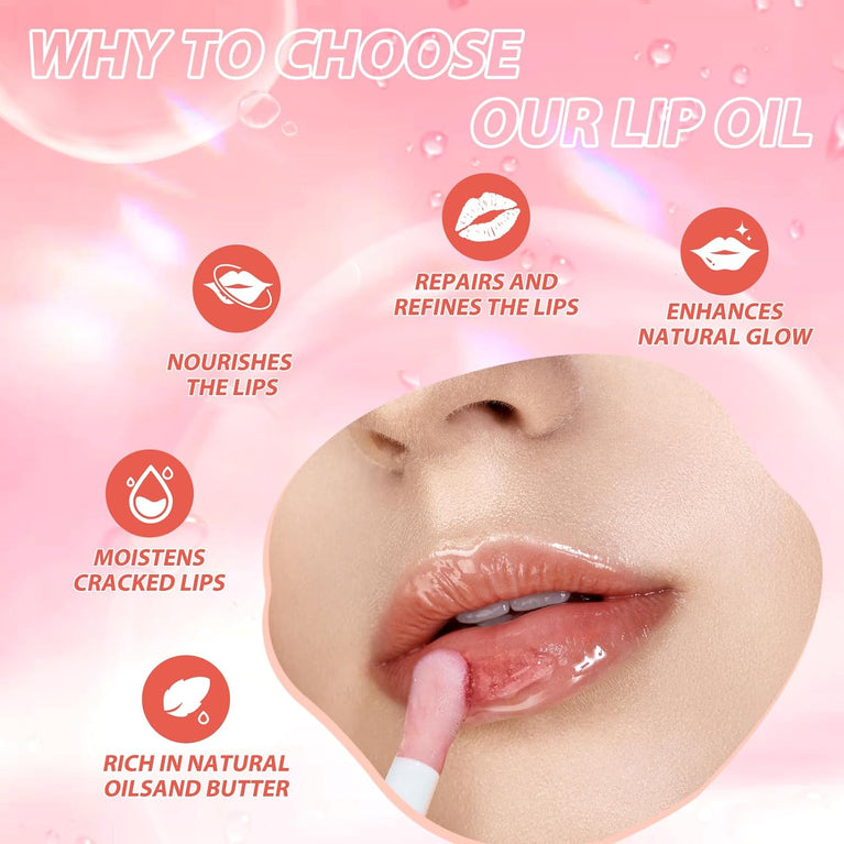 LANGMANNI Glossy Lip Care Oil Balm - Fruit Infused, Non-Sticky, Moisturizing and Nourishing Lip Balm for Dry Lips (Strawberry Flavor)