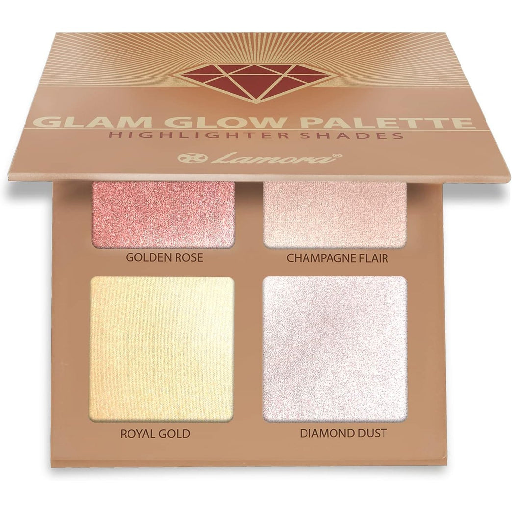 Vegan Glow - Hypoallergenic 4-Shade Shimmer Bronzer and Highlighter Palette with Mirror
