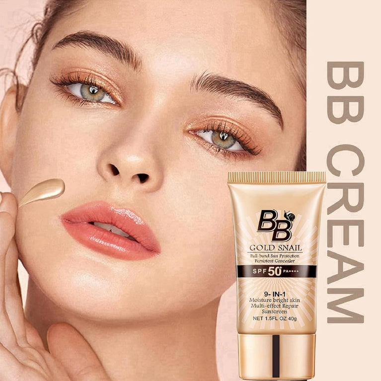 SPF50+ Tinted Moisturising BB Cream with Gold Snail Extracts - Medium-Light Waterproof Foundation for Blemish Coverage & Color Correction
