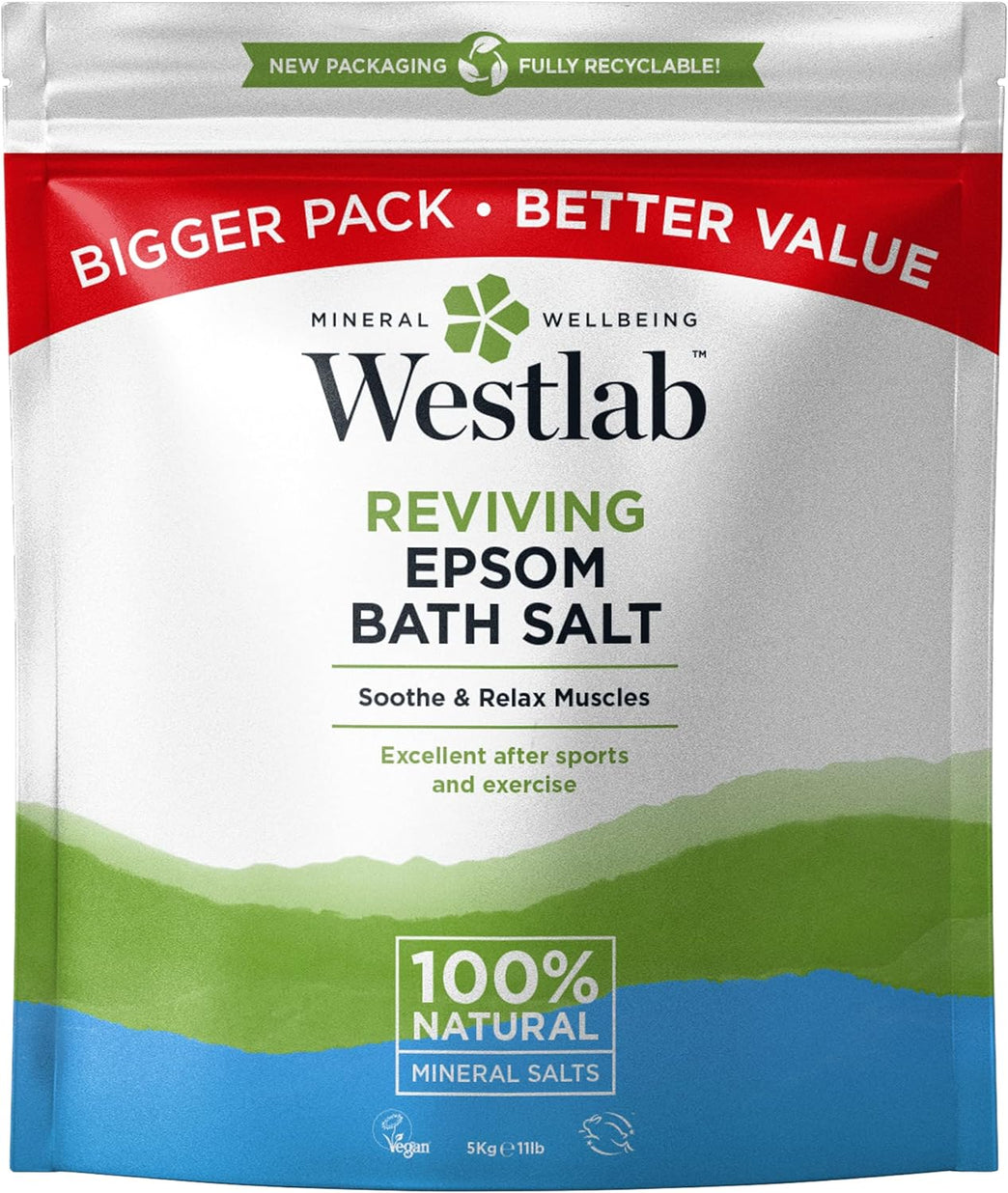Epsom Salt - 10kg Resealable Pouch - 100% Natural and Unscented Mineral Bath Salts