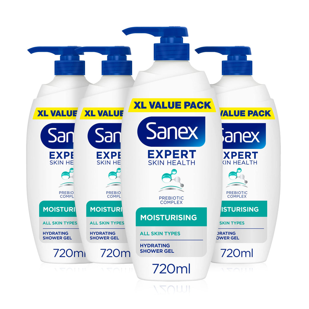 Sanex BiomeProtect Dermo Moisturising Shower Gel, 4 Pack, 720ml Pump Bottles