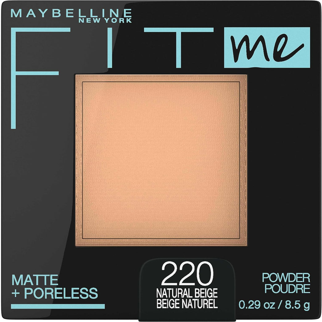 MAYBELLINE Shine Control Fit Me Matte + Poreless Face Powder in Natural Beige 220 - Ideal for Normal to Oily Skin Types
