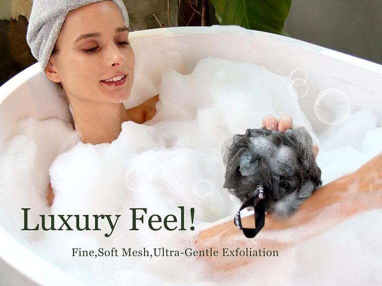 Large Exfoliating Shower Sponge with Activated Charcoal, 3 Pack