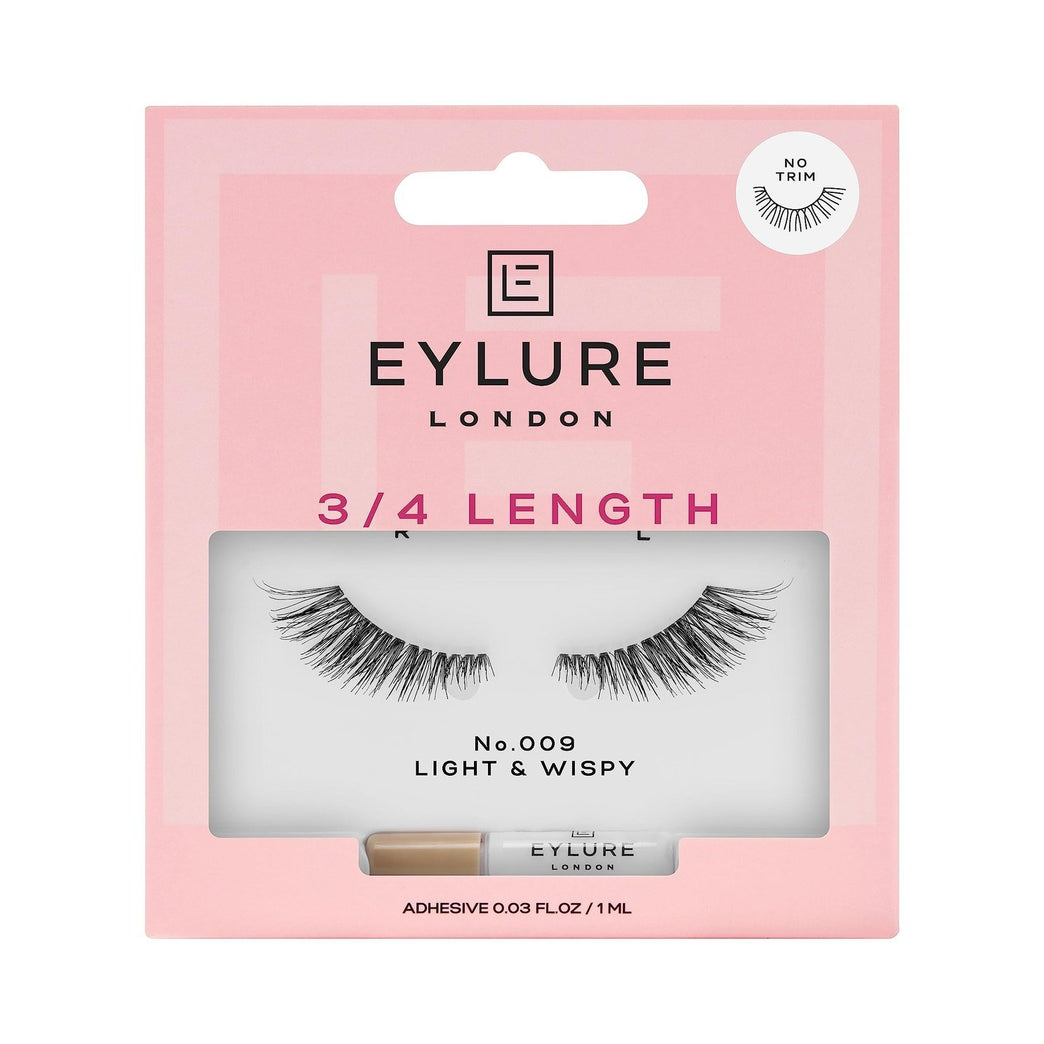 Eylure 009 Black Lengthening False Eyelashes, Reusable and Contact Lens Friendly, Glue Included - 1 Pair