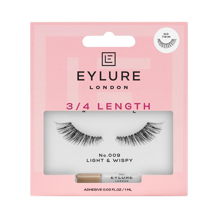 Eylure 009 Black Lengthening False Eyelashes, Reusable and Contact Lens Friendly, Glue Included - 1 Pair