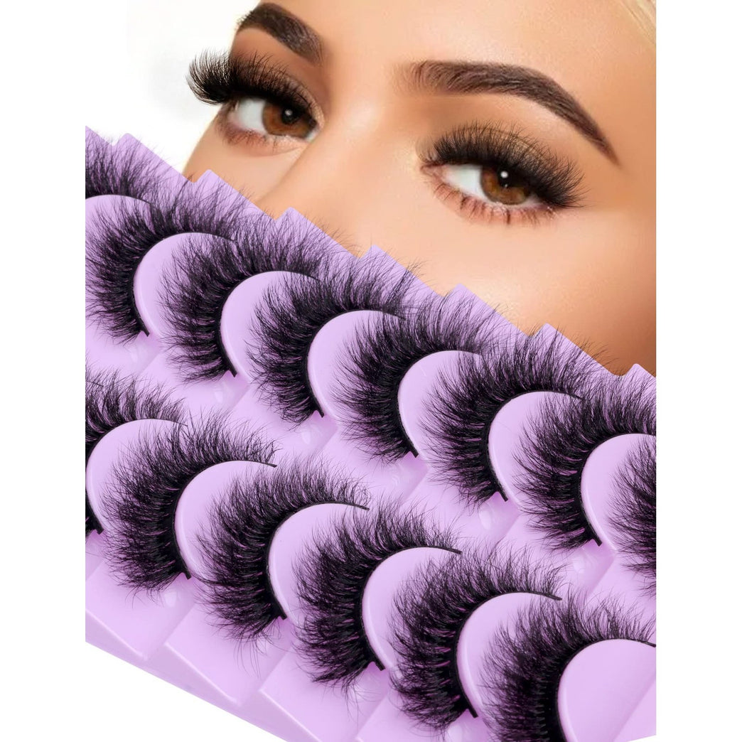 wiwoseo Fluffy Lashes Extension Strip Eyelashes Fairy Thick Volume Eyelashes Cat Eyes Lashes 16MM Natural Wispy Fluffy Faux Mink Lashes 10 Pairs False Eyelashes