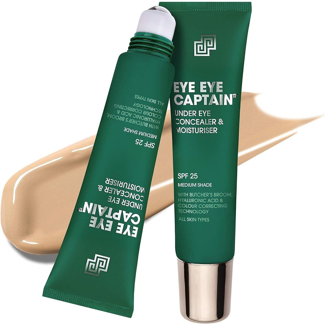 Eye Eye Captain - Men's Under Eye Concealer, Fatigue Fighter, Dark Circles and Puffiness Reducer, SPF25, 24hr Hydration, Medium Shade, Vegan, 15ml
