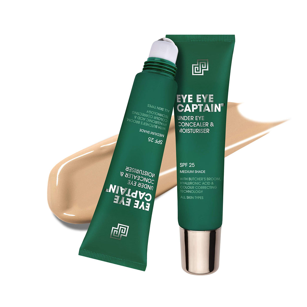 Eye Eye Captain - Men's Under Eye Concealer, Fatigue Fighter, Dark Circles and Puffiness Reducer, SPF25, 24hr Hydration, Medium Shade, Vegan, 15ml