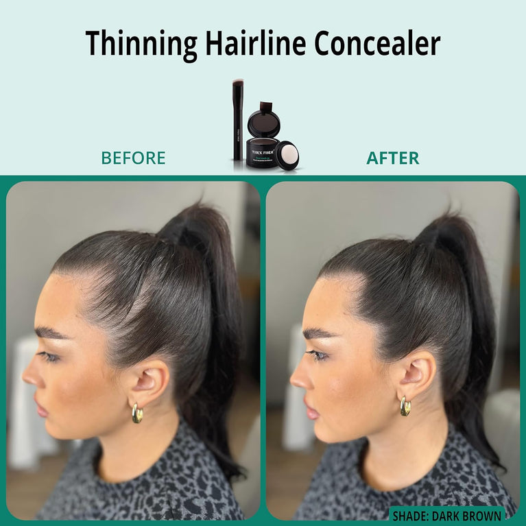 THICK FIBER Root Touch Up Powder, Root Cover Up Hairline Powder for Thin Hair - Water & Sweat Resistant Hair Loss Concealer Set with Hair Powder for Thinning Hair Women, Includes Brush (Dark Brown)