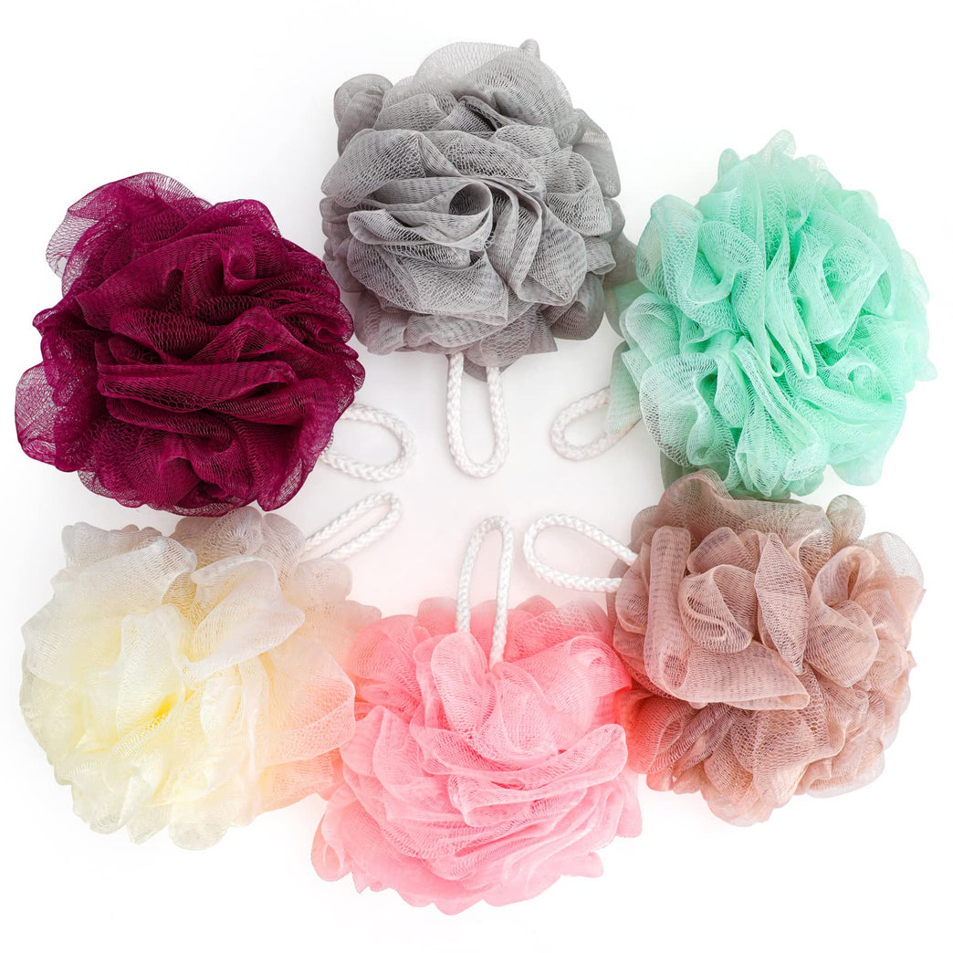Pack of 6 Multicolor Shower Puff Bath Sponge Set - Soft Exfoliating Shower Sponge for Body Cleaning
