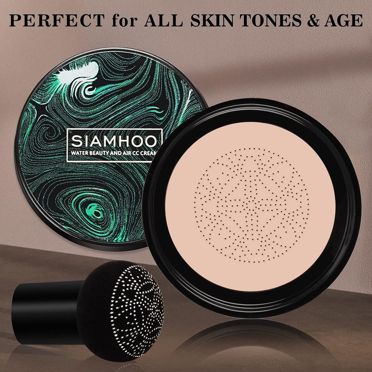 SIAMHOO Upgraded CC Cream and Mushroom Head Sponge for Flawless, Even Coverage and Moisturized Skin - 0.7 fl.oz, Natural Shade