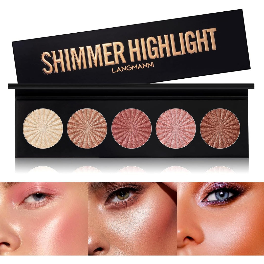 Lustrous Radiance 5-in-1 Highlighter Palette - Waterproof Illuminating Makeup Powder