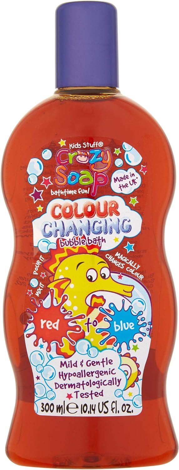 Kids Stuff Crazy Soap Colour Changing Bubble Bath, Red to Blue 300ml for Children's Bath Time Adventure