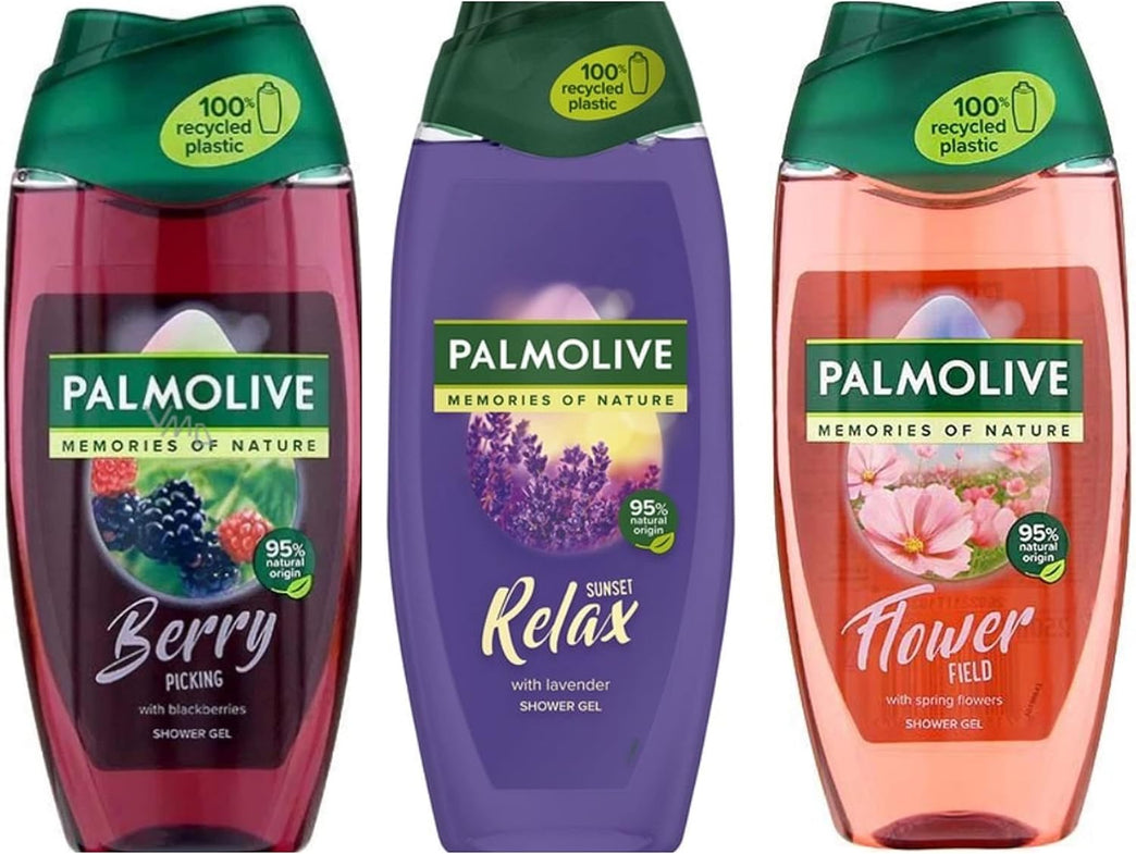 Pampering Shower Gel Set: Flower Field, Relax & Berry Picking - 3 x 250 ml Bottles with Beauty Tips