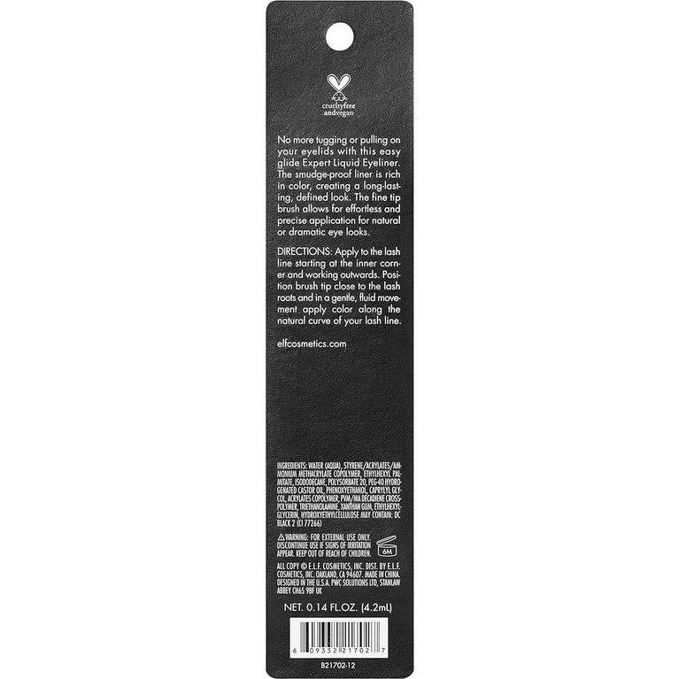 e.l.f. Jet Black Expert Liquid Eyeliner, Non-Smudging, Long-Lasting Precision Brush, Enhancer & Definer, Travel-Friendly, 4.2ml, Cruelty-Free and Vegan