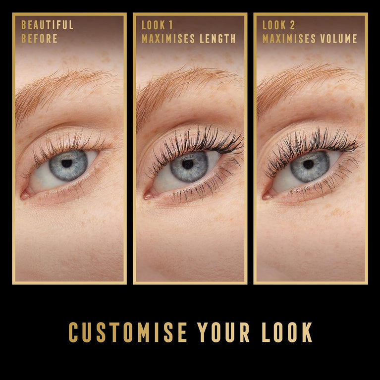 Max Factor Masterpiece 2-in-1 Lengthening and Volumising WOW Mascara, 001 Black, Long-Lasting and Vegan, 7.0 ml