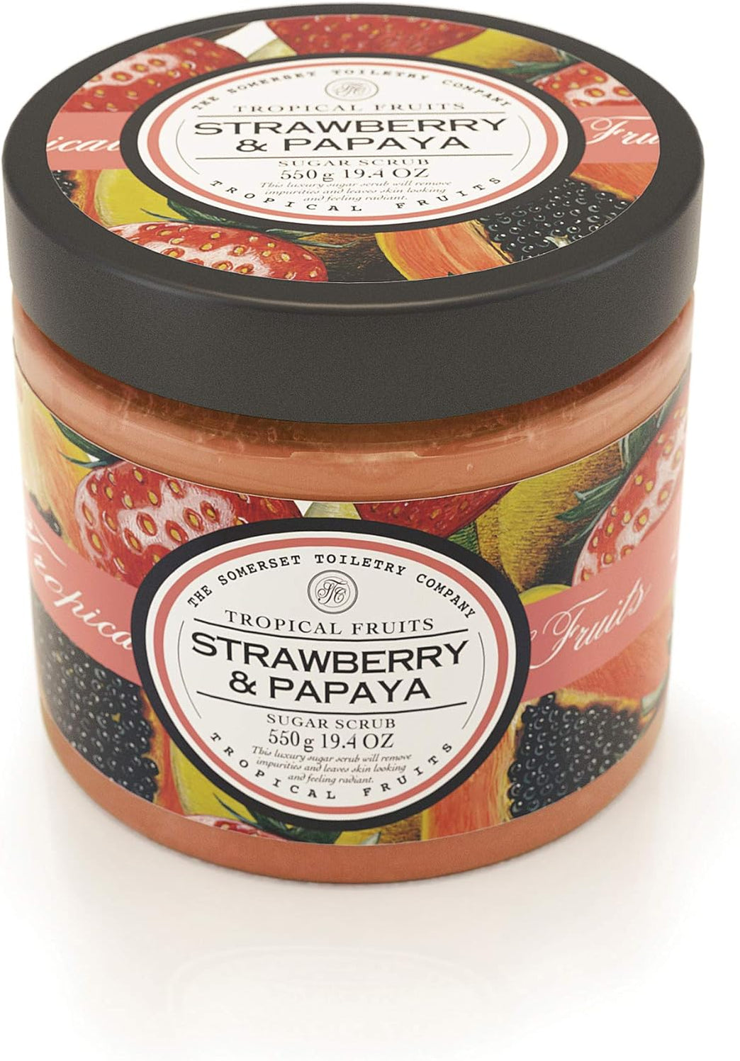 Tropical Fruits Sugar Scrub, Exfoliating Body Scrub For Smoother Healthier Skin Strawberry and Papaya 1 x 550g