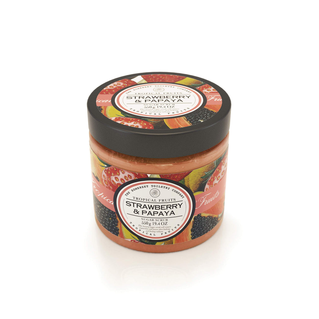 Tropical Fruits Sugar Scrub, Exfoliating Body Scrub For Smoother Healthier Skin Strawberry and Papaya 1 x 550g