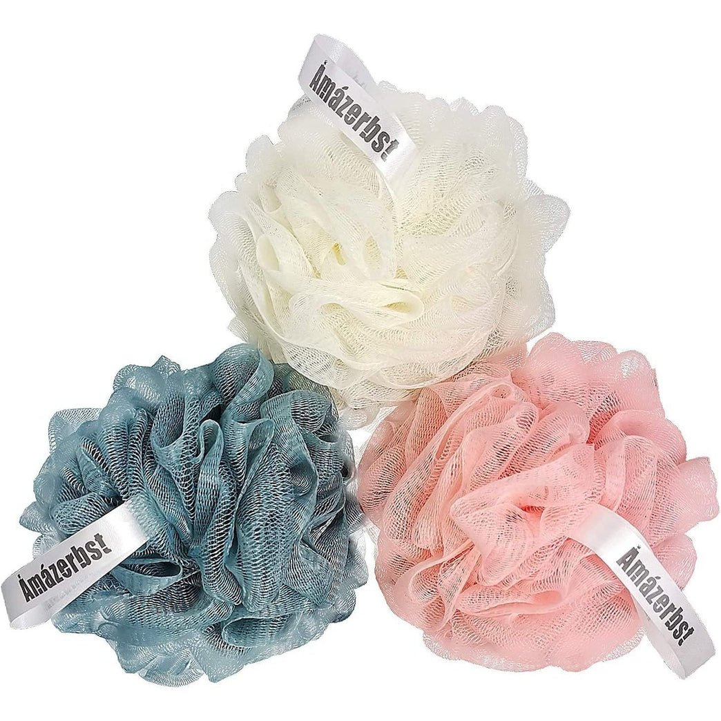 Soft Body Scrubber Bath Sponge Set of 3 - Amazerbst Loofah & Shower Puff for Both Women and Men