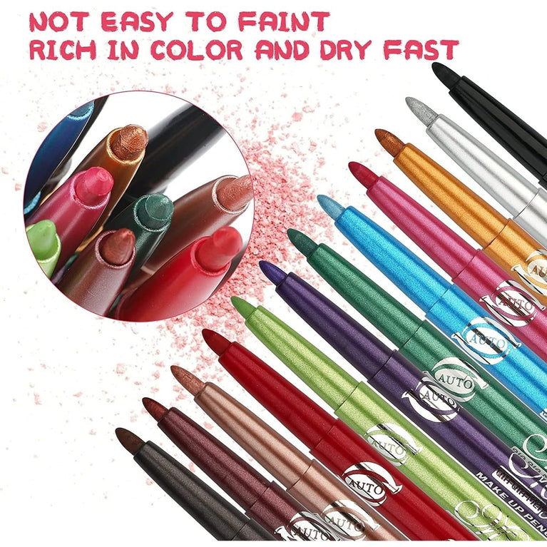 Chargenyang Vibrant 12-Piece Eyeliner, Eyebrow, and Lip Liner Makeup Set - Waterproof Cosmetic Kit