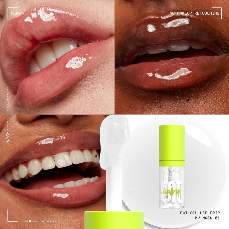 NYX Professional 12-Hour Hydrating Lip Gloss with Cloudberry & Raspberry Oils and Squalane, Non-Sticky High Shine, Fat Application, Vegan, Shade: My Main